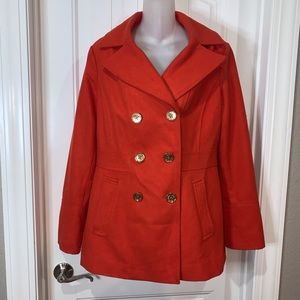Michael Kors Orange Wool Coat with Gold Buttons